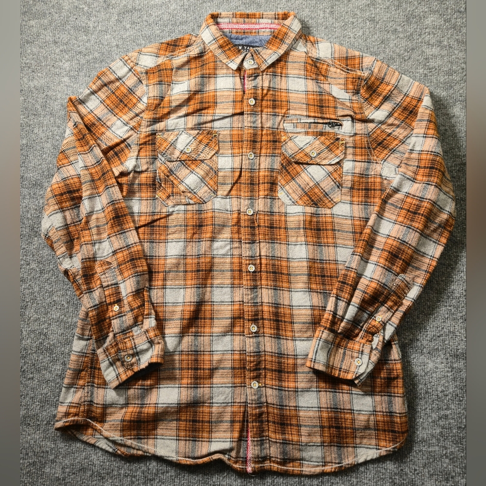 Men’s Orange/Gray‎ Flannel Shirt By Raw Yarn Industries Size Large